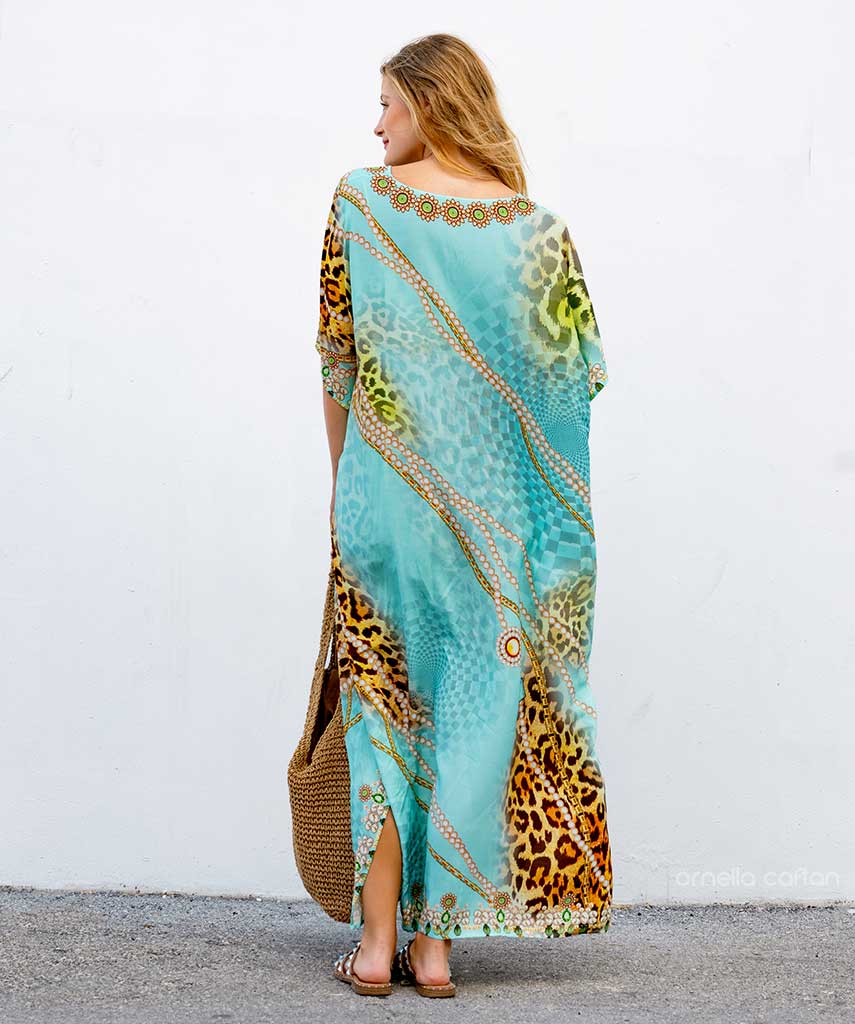 Kaftan Vibrações - Turquesa | Gata Raposa™