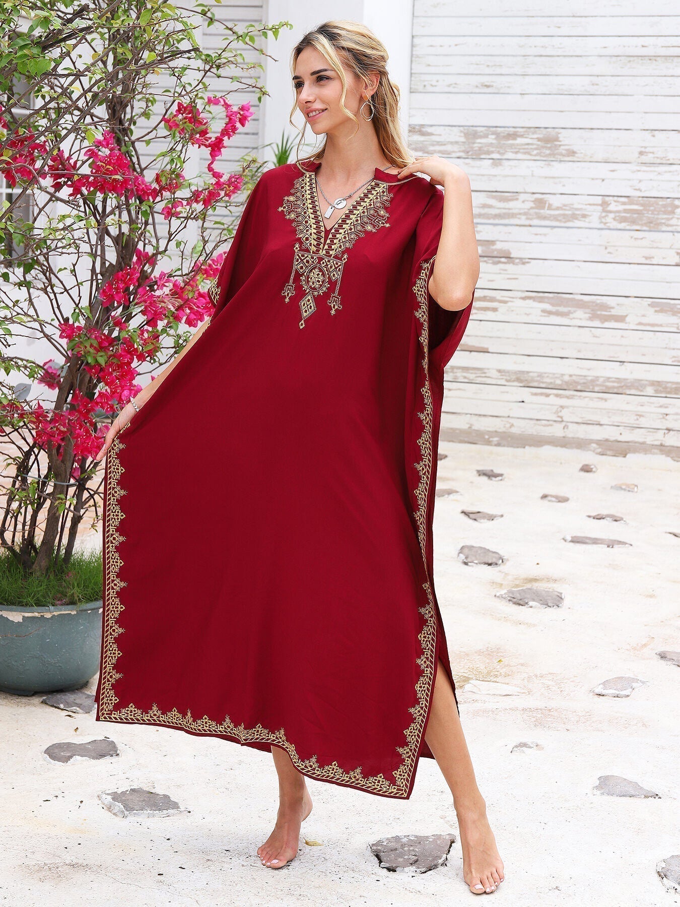 Kaftan Bordado Tâmara Vinho™