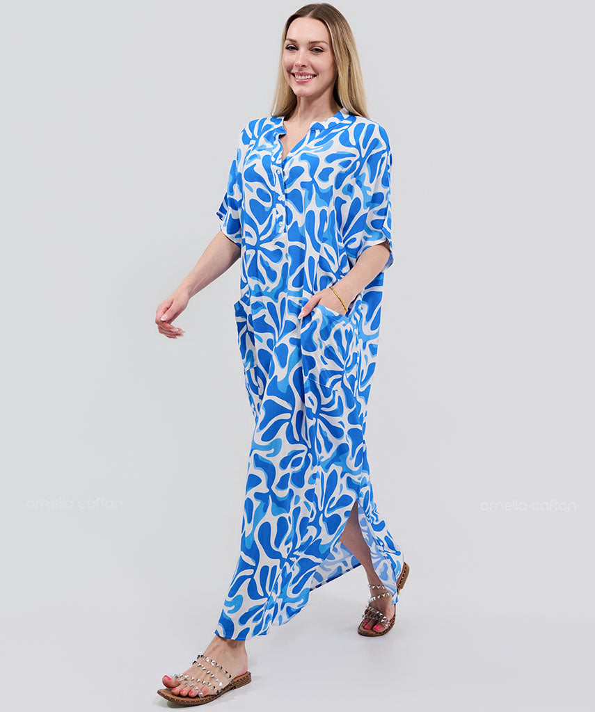 Kaftan Botânica — Celeste | Gata Raposa™