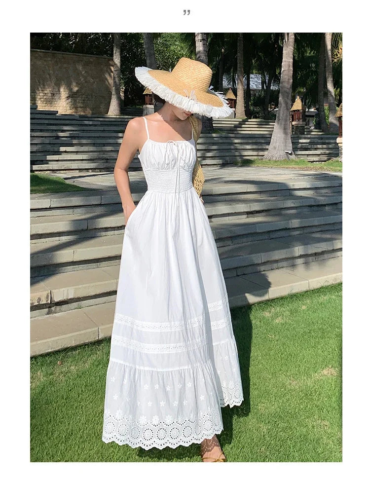 Vestido Longo Franzido com Bordado - Leila