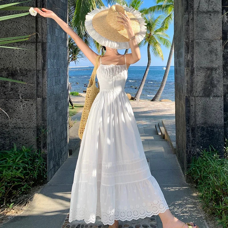 Vestido Longo Franzido com Bordado - Leila