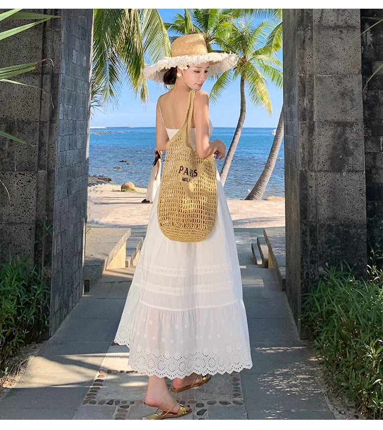 Vestido Longo Franzido com Bordado - Leila