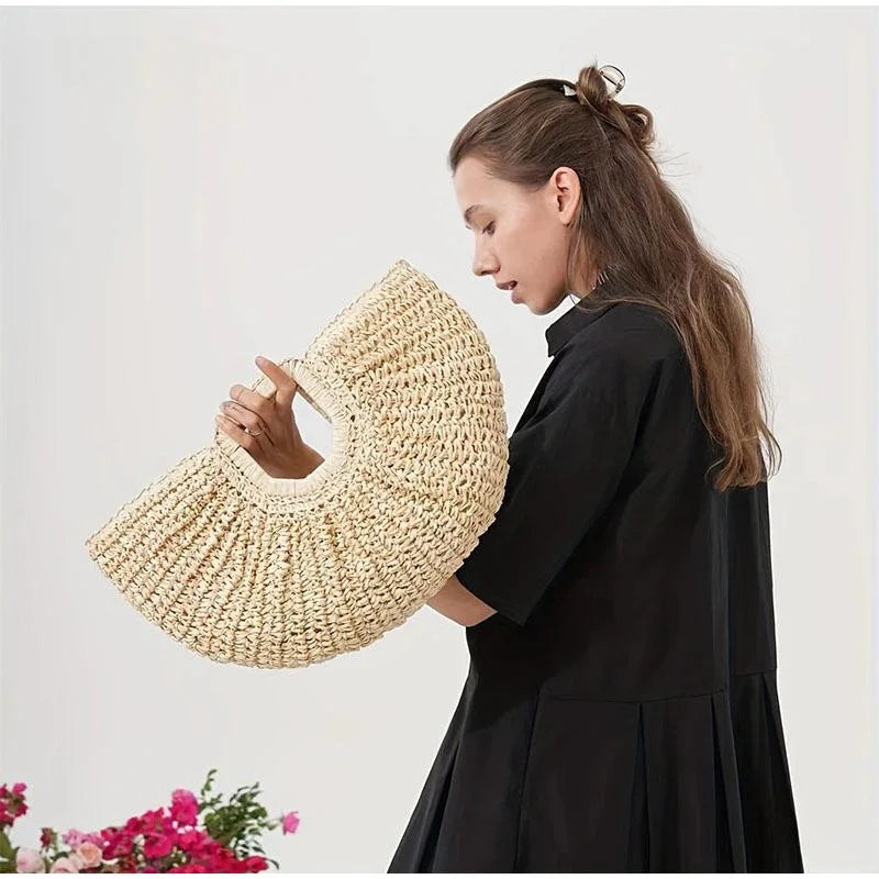 Bolsa clutch de palha natural