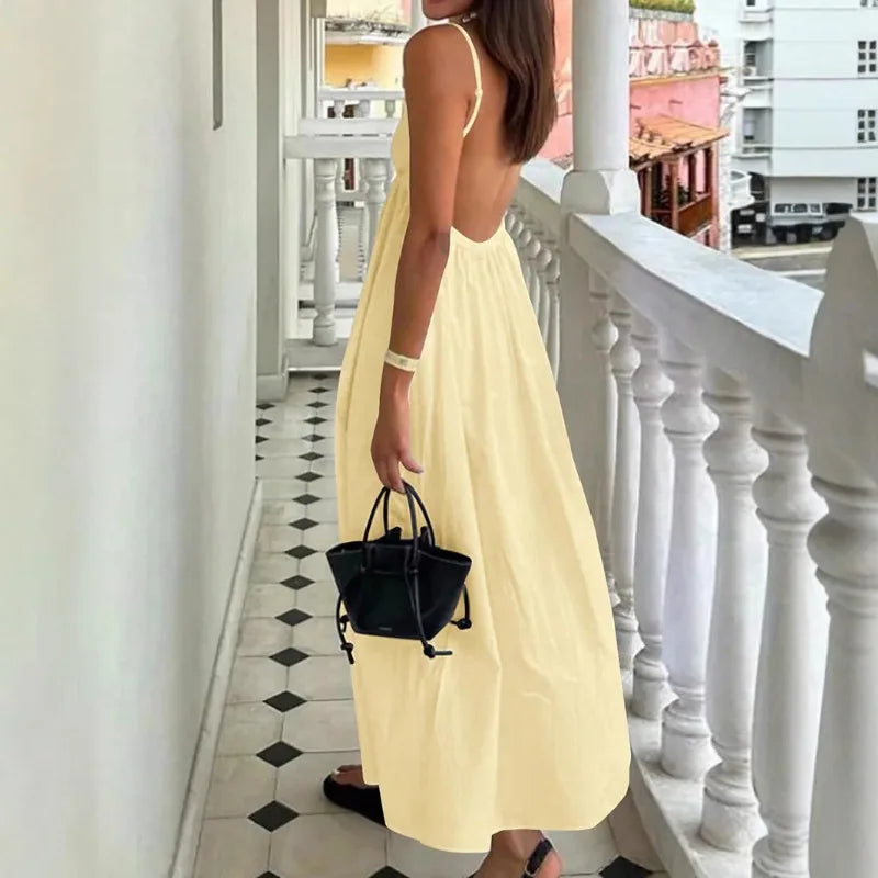 Vestido Longo Maggie - Costas Nuas — Elegância Leve para Momentos Inesquecíveis