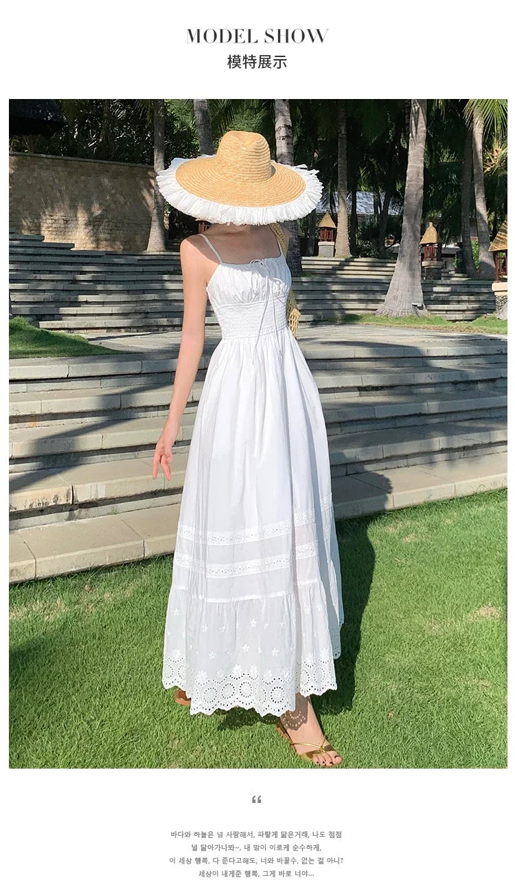 Vestido Longo Franzido com Bordado - Leila