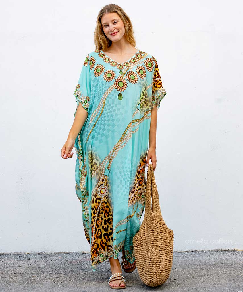 Kaftan Vibrações - Turquesa | Gata Raposa™