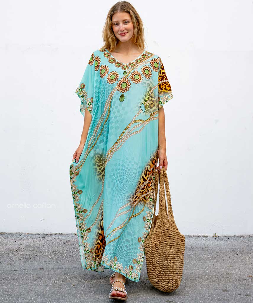 Kaftan Vibrações - Turquesa | Gata Raposa™