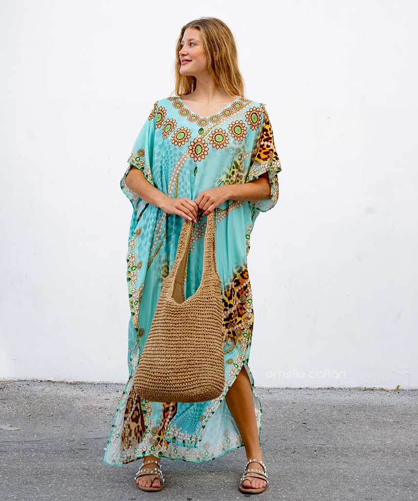 Kaftan Vibrações - Turquesa | Gata Raposa™