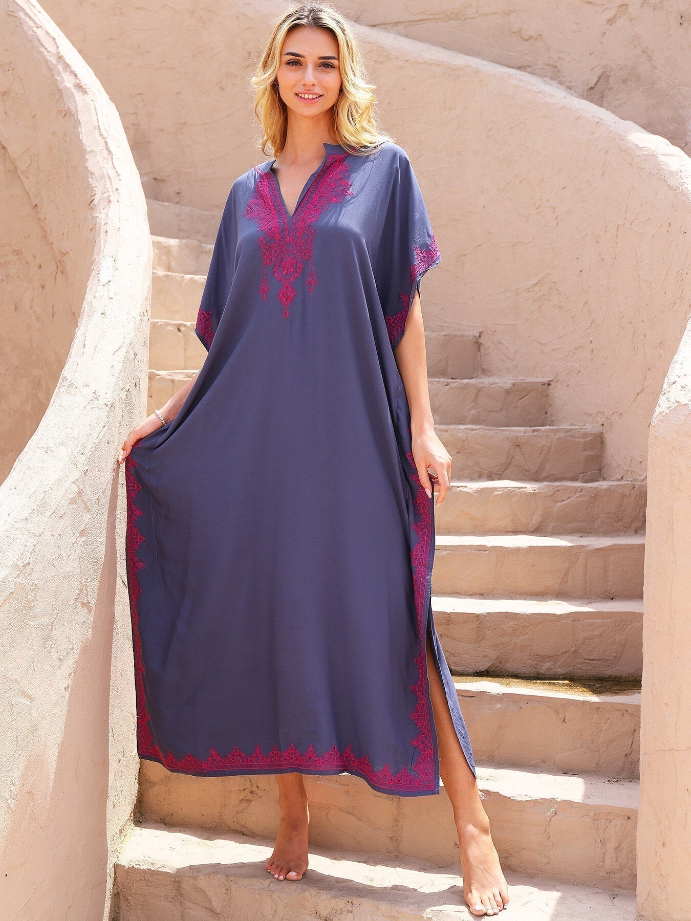 Kaftan Bordado Navy Azul  ™