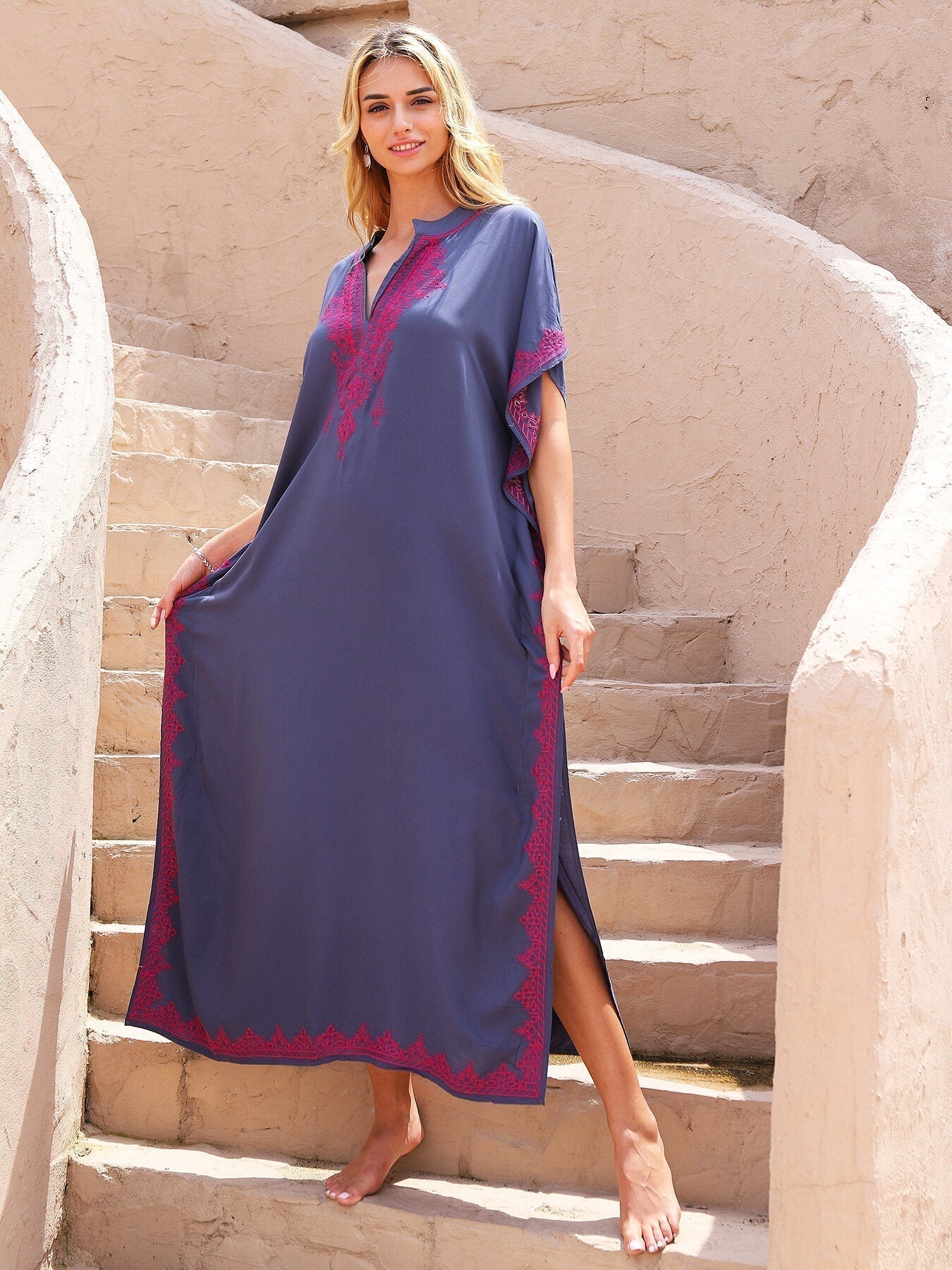 Kaftan Bordado Navy Azul  ™