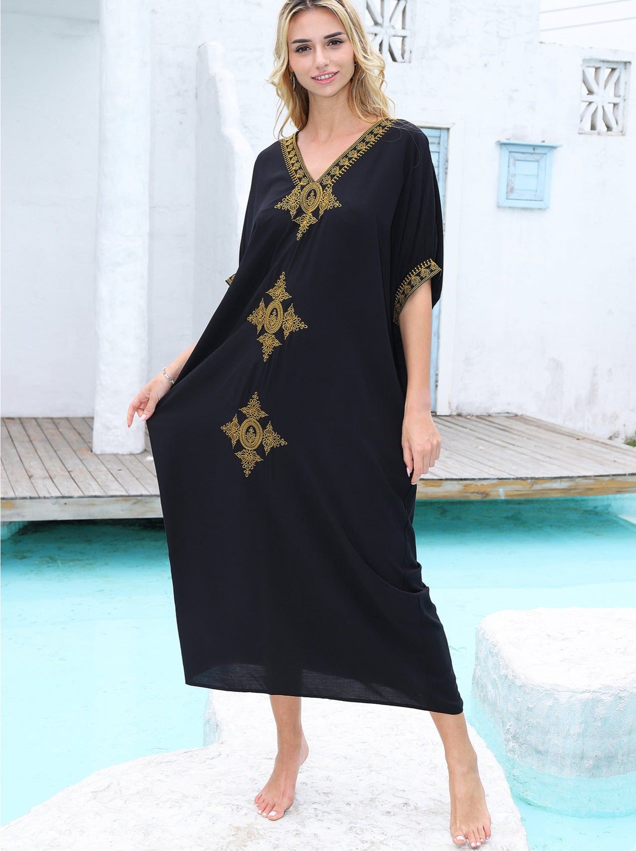 Kaftan Bordado Caviar Preto™