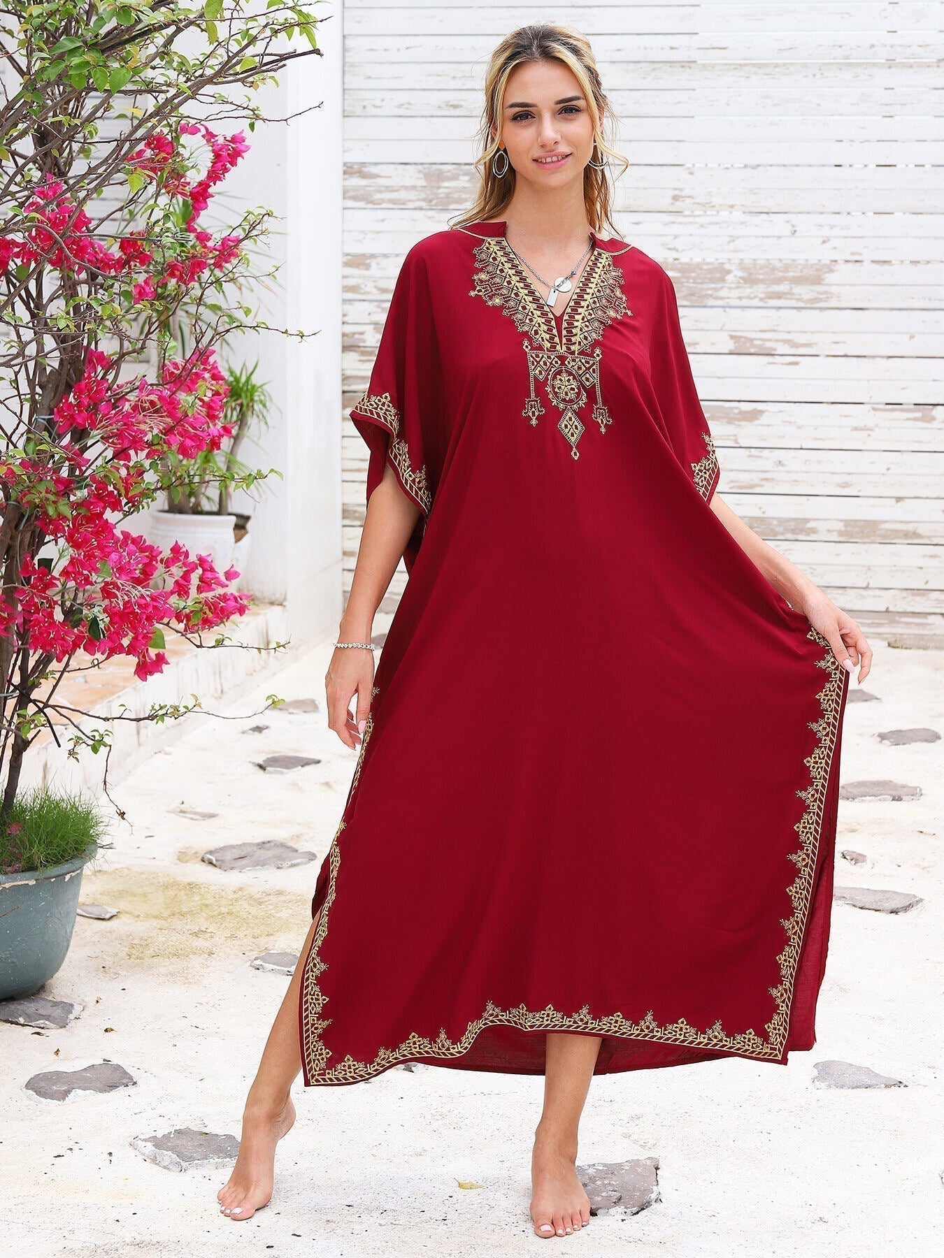 Kaftan Bordado Tâmara Vinho™