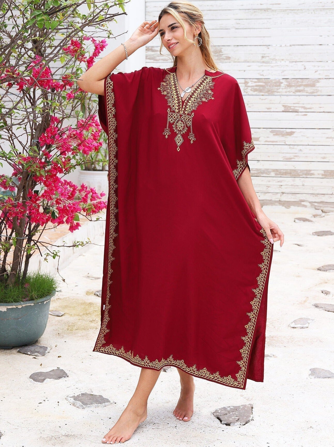 Kaftan Bordado Tâmara Vinho™