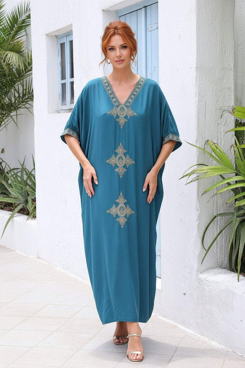 Kaftan Bordado Katry Azul Petróleo™