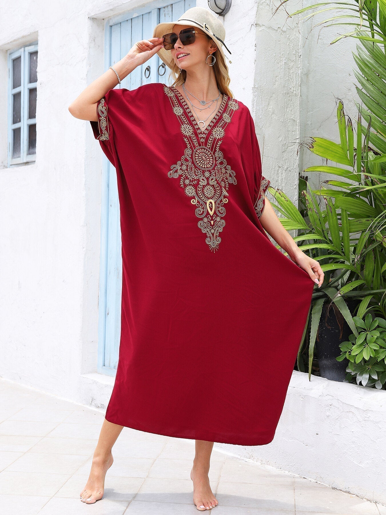 Kaftan Bordado Talia Vinho ™