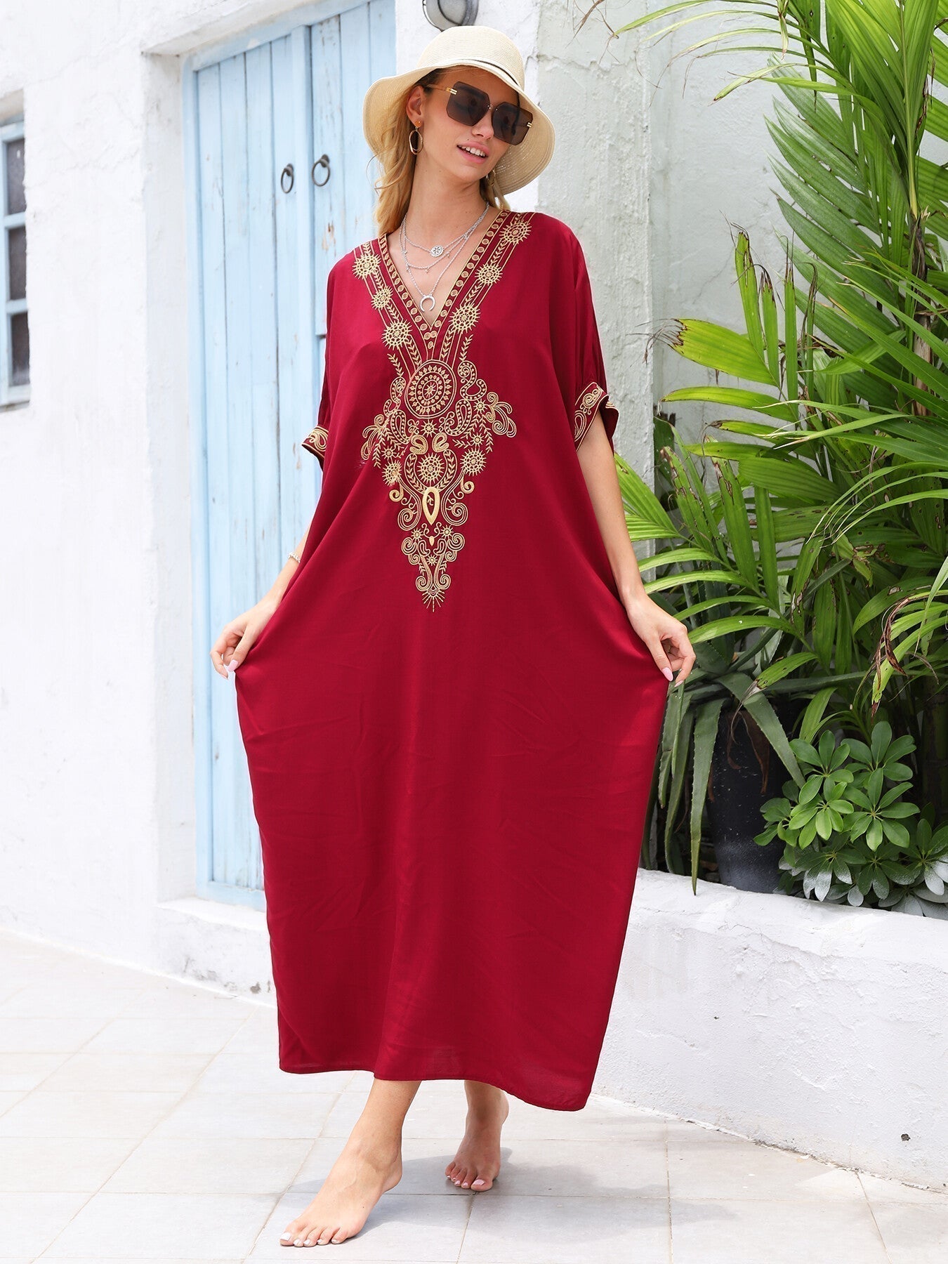 Kaftan Bordado Talia Vinho ™