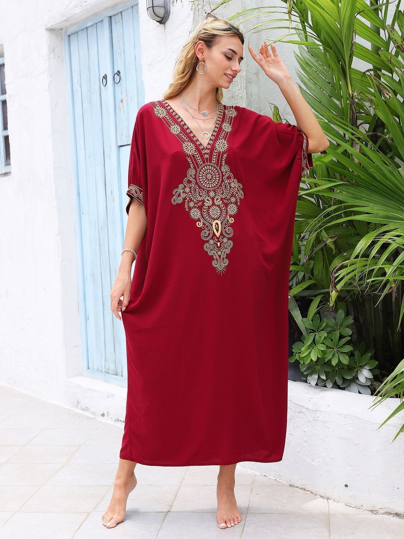 Kaftan Bordado Talia Vinho ™