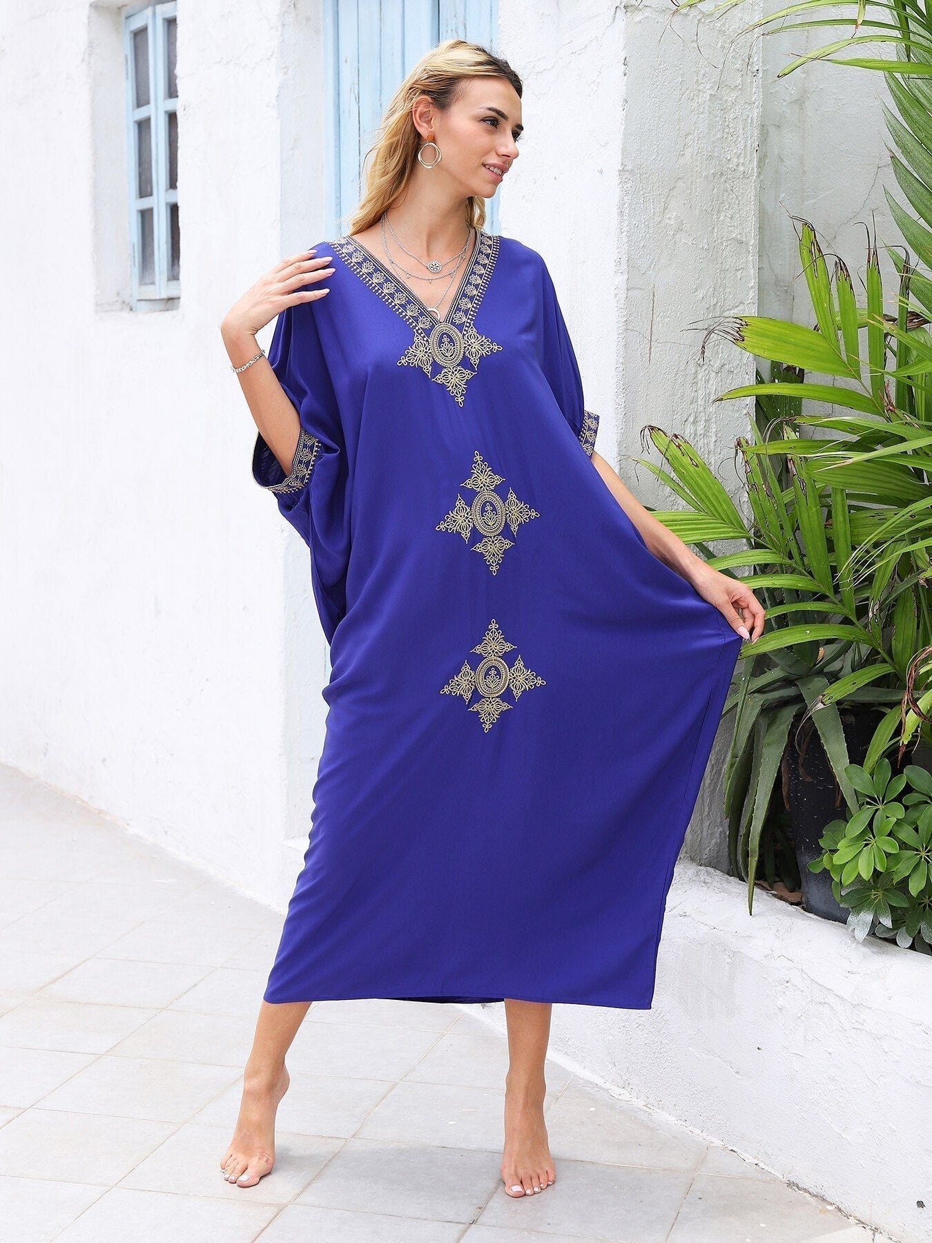 Kaftan Bordado Marine Azul R  ™