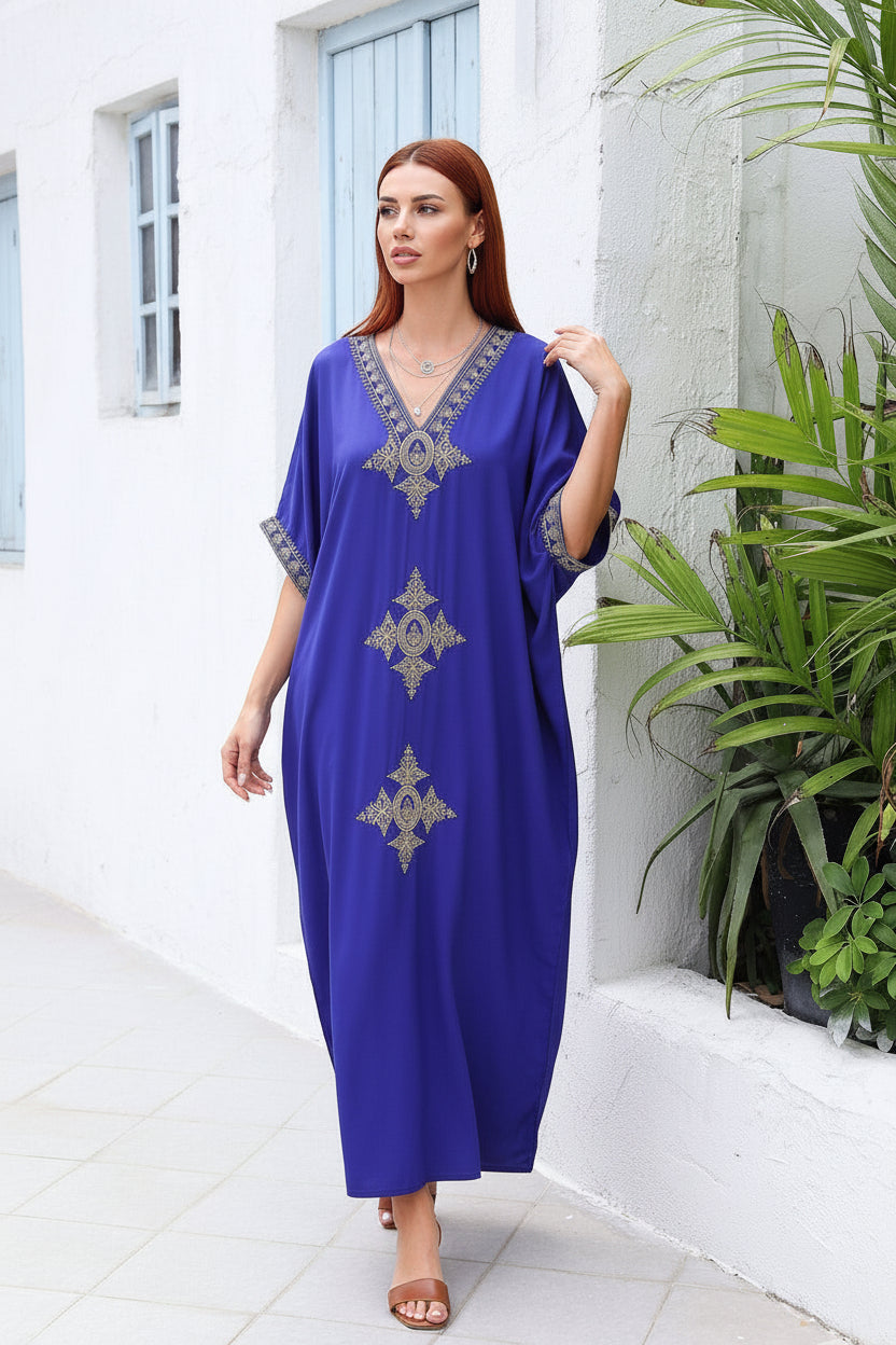 Kaftan Bordado Marine Azul R  ™