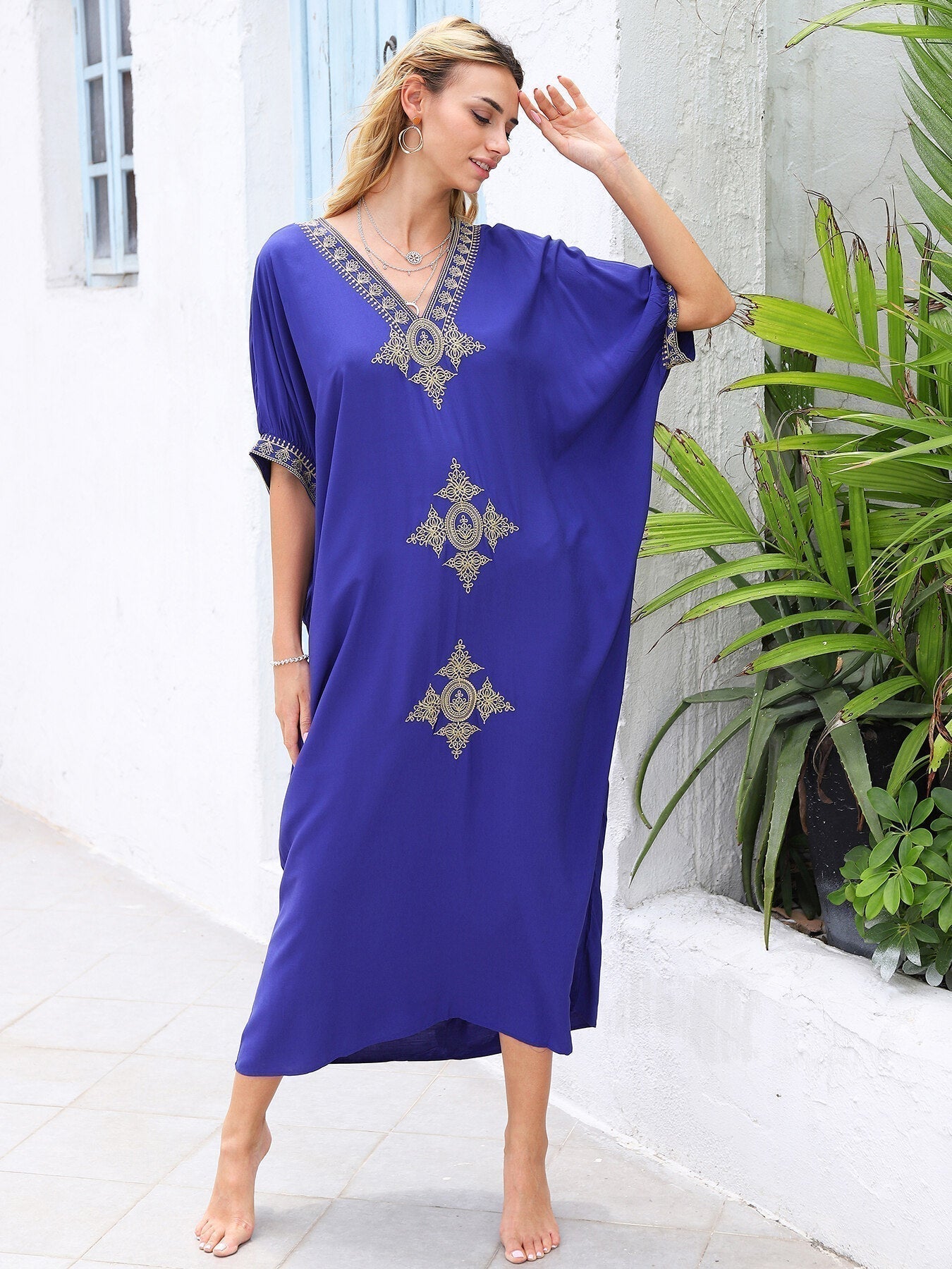 Kaftan Bordado Marine Azul R  ™