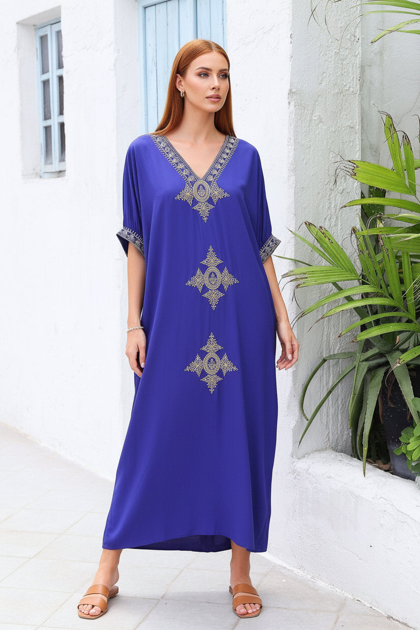 Kaftan Bordado Marine Azul R  ™