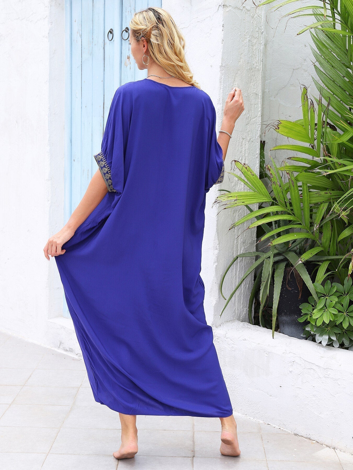 Kaftan Bordado Marine Azul R  ™
