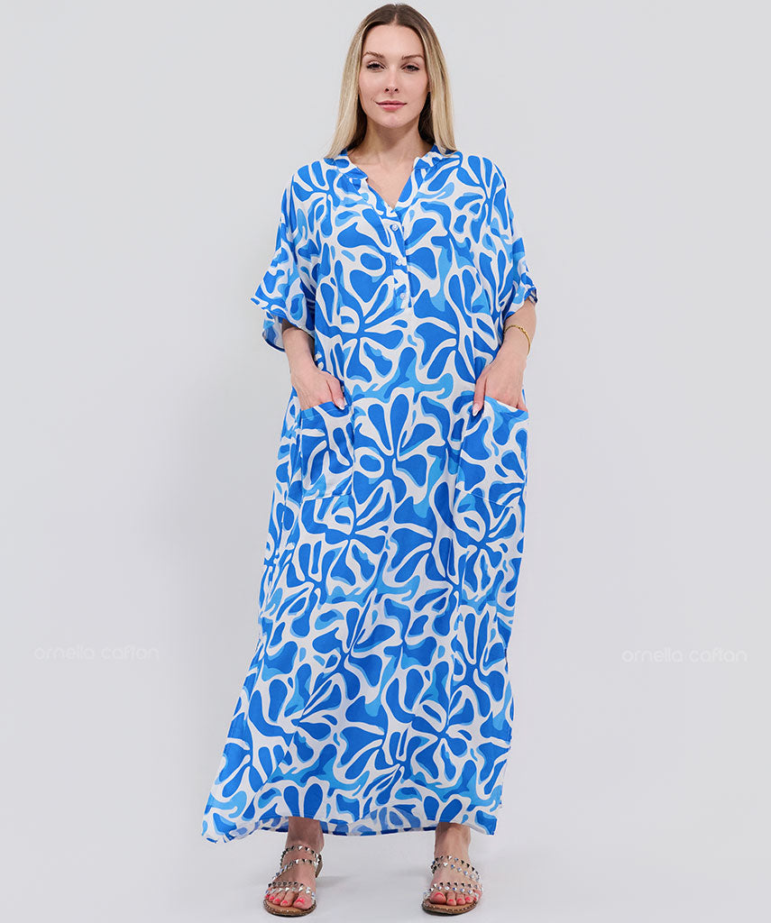 Kaftan Botânica — Celeste | Gata Raposa™