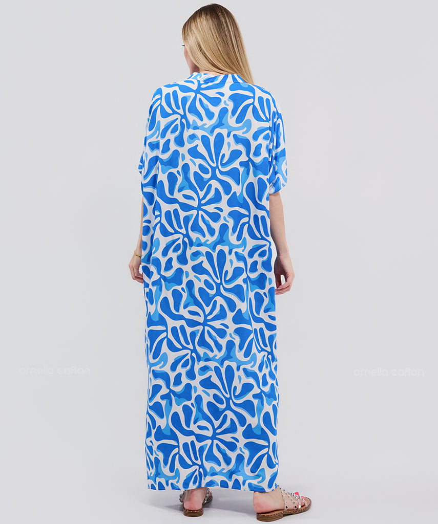 Kaftan Botânica — Celeste | Gata Raposa™
