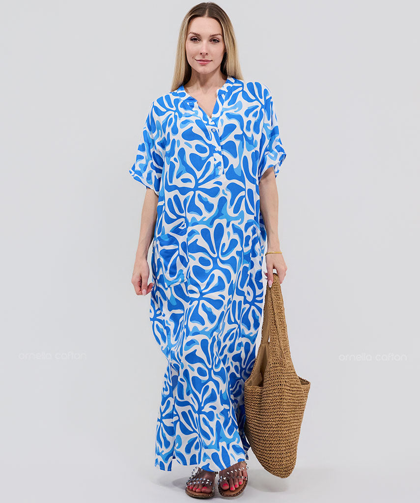Kaftan Botânica — Celeste | Gata Raposa™