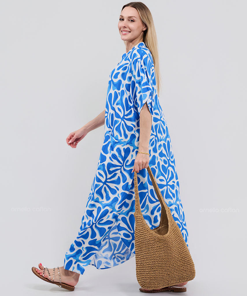 Kaftan Botânica — Celeste | Gata Raposa™