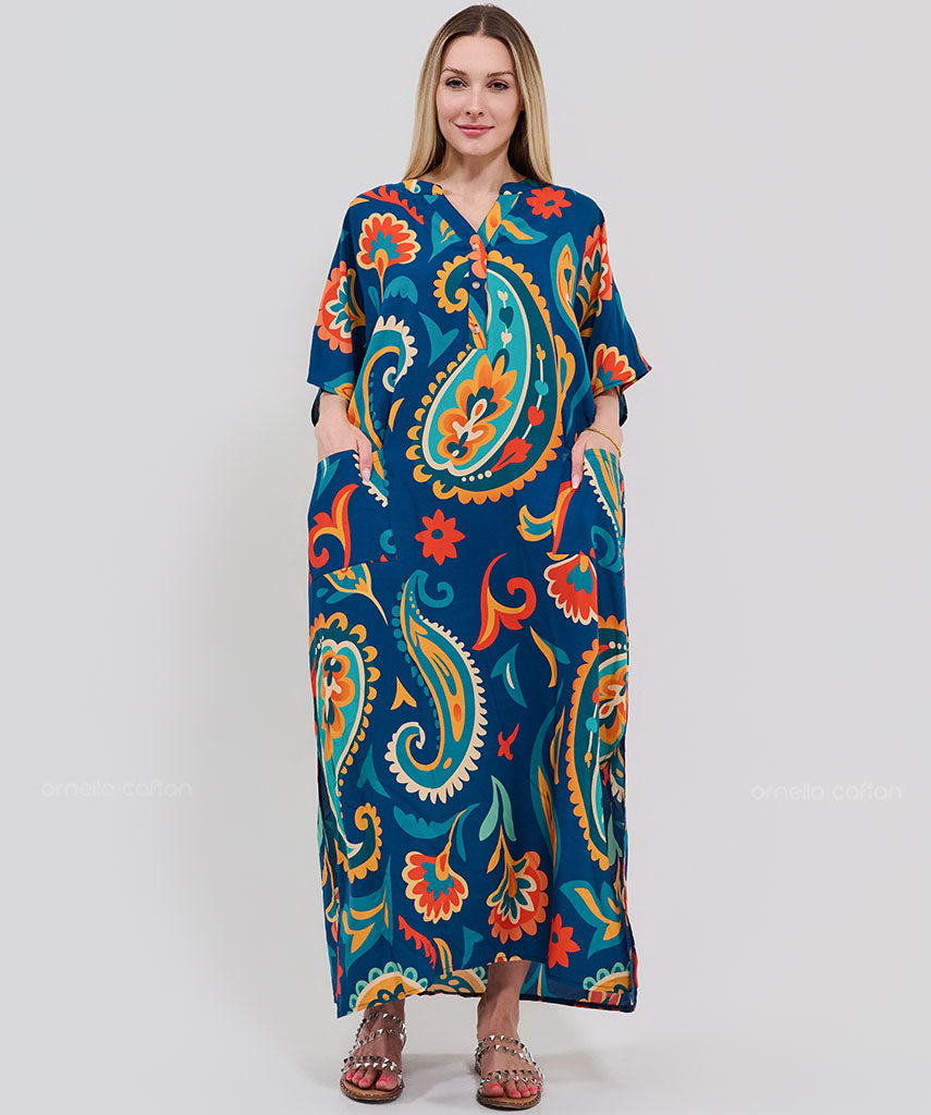 Kaftan Botânica — Safira | Gata Raposa™