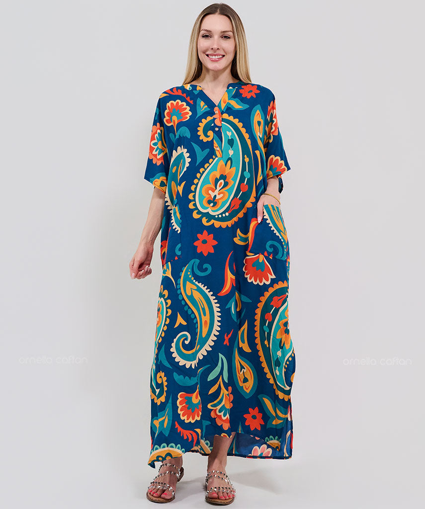 Kaftan Botânica — Safira | Gata Raposa™