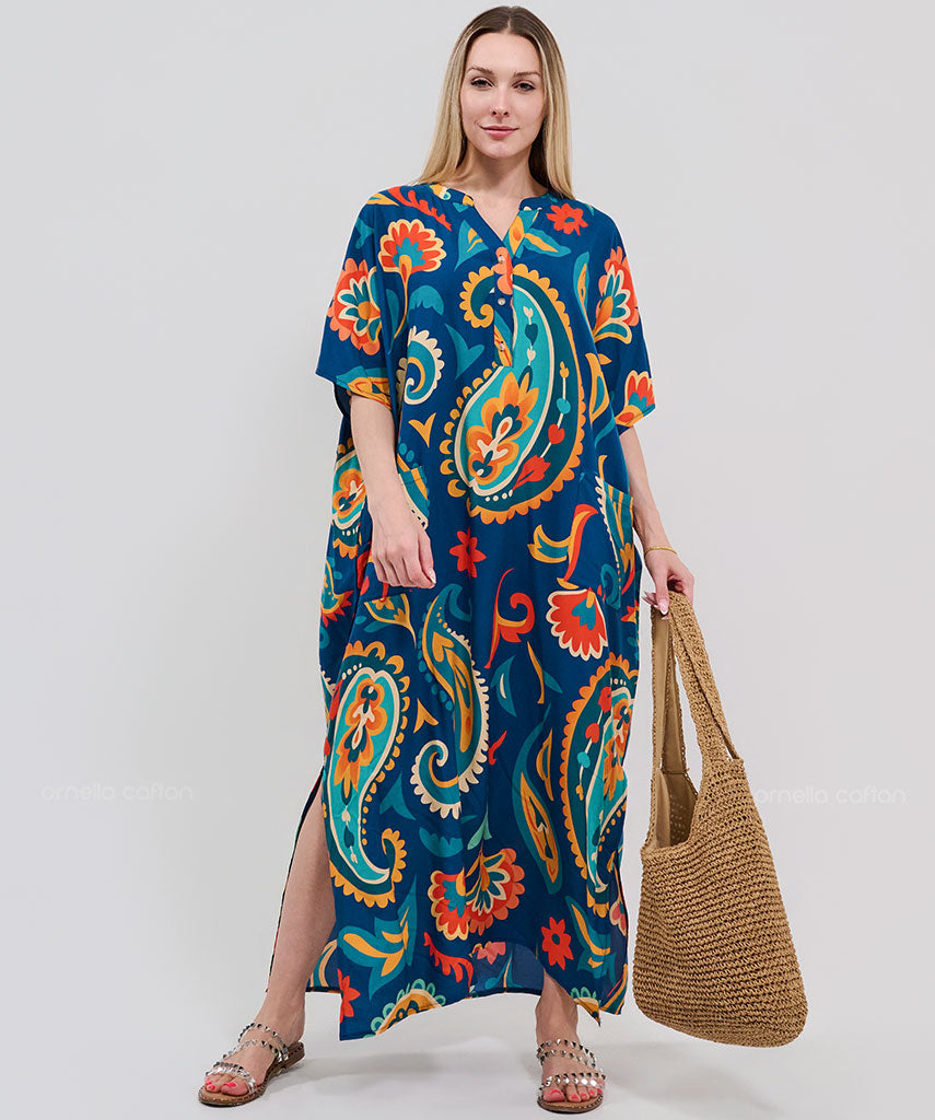 Kaftan Botânica — Safira | Gata Raposa™
