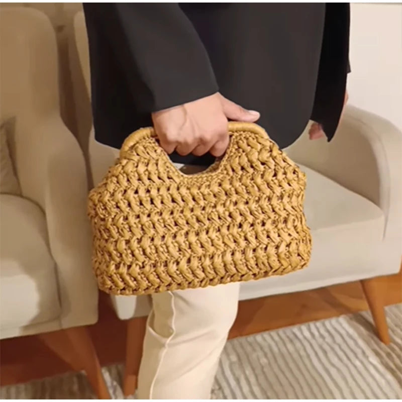 Bolsa clutch de palha natural