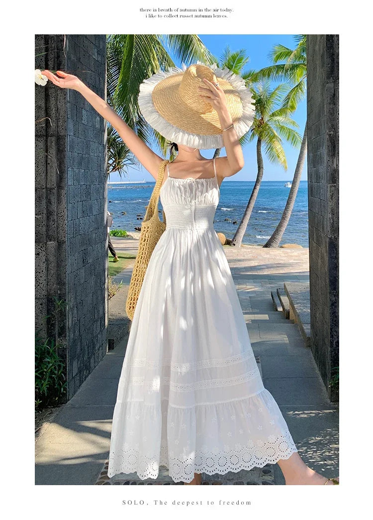 Vestido Longo Franzido com Bordado - Leila