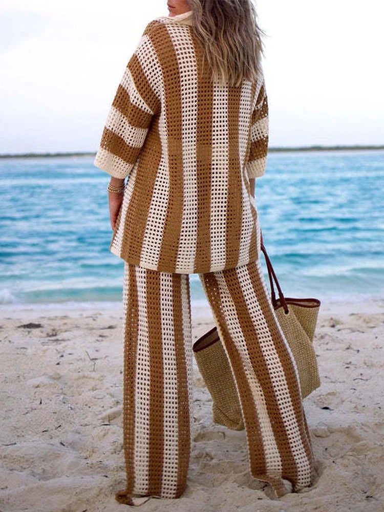 Conjunto Vico - calça e blusa de crochê