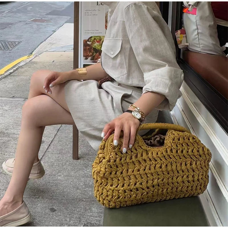 Bolsa clutch de palha natural