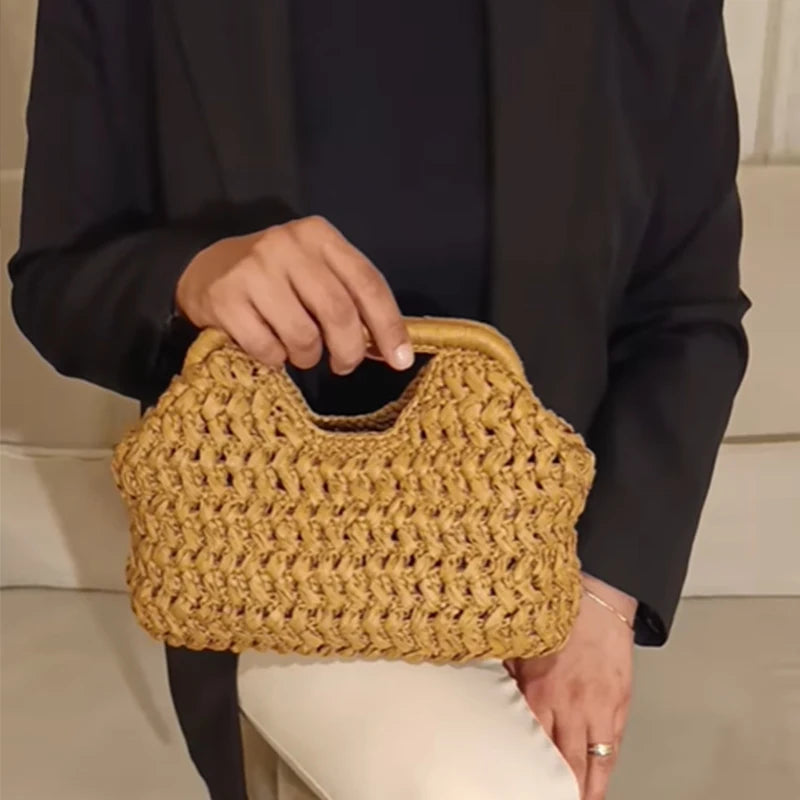 Bolsa clutch de palha natural