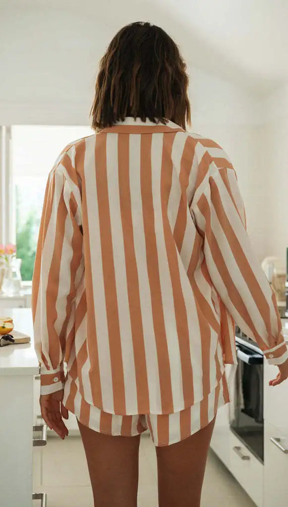 Conjunto Monaco Stripes - Camisa Solta + Top e Short com Cós Elástico