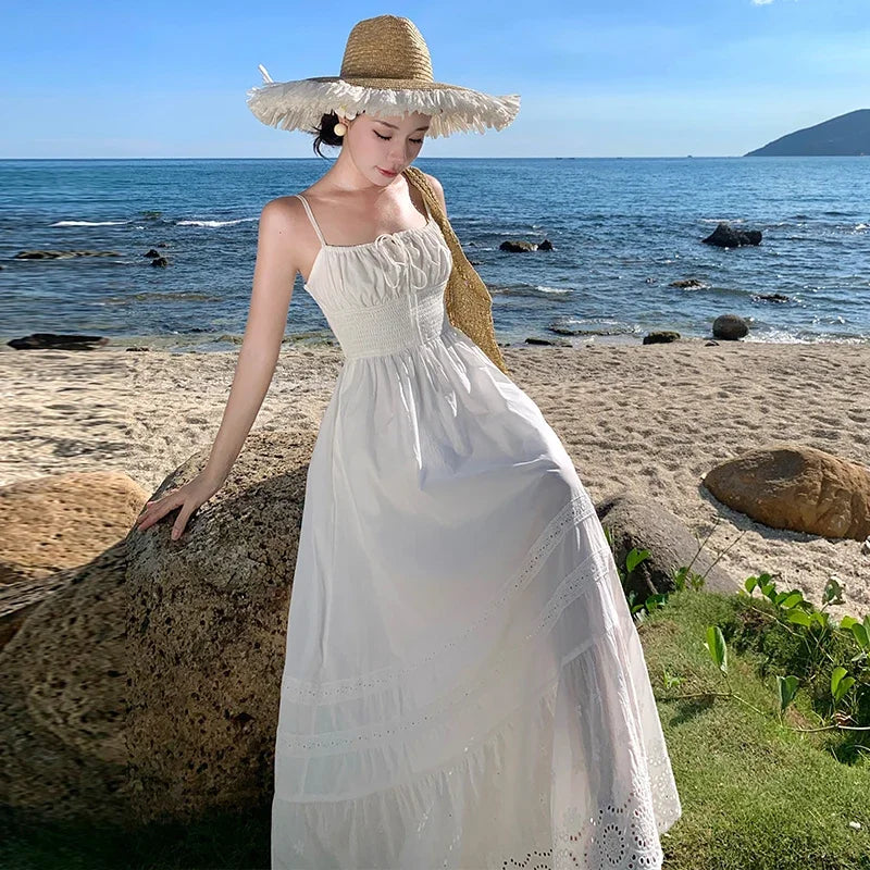 Vestido Longo Franzido com Bordado - Leila