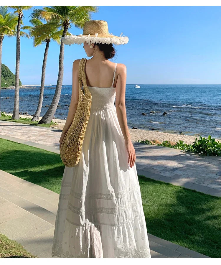 Vestido Longo Franzido com Bordado - Leila